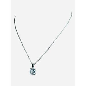 Cubic Zirconia Cushion Cut Solitaire Pendant Necklace on Silver Tone Chain